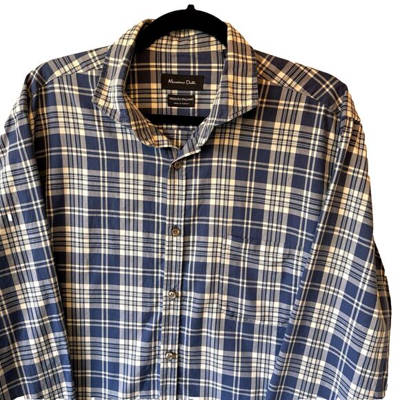 MASSIMO DUTTI Shirt Men's SIZE XL Blue Plaid Tessuto Italiano Cotton - Picture 4 of 9